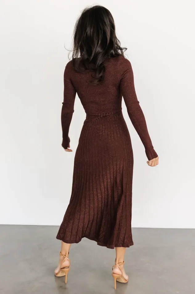 Jamelia Pleated Sweater Dress Brown Gold Women Baltic Born Maxi Dresses