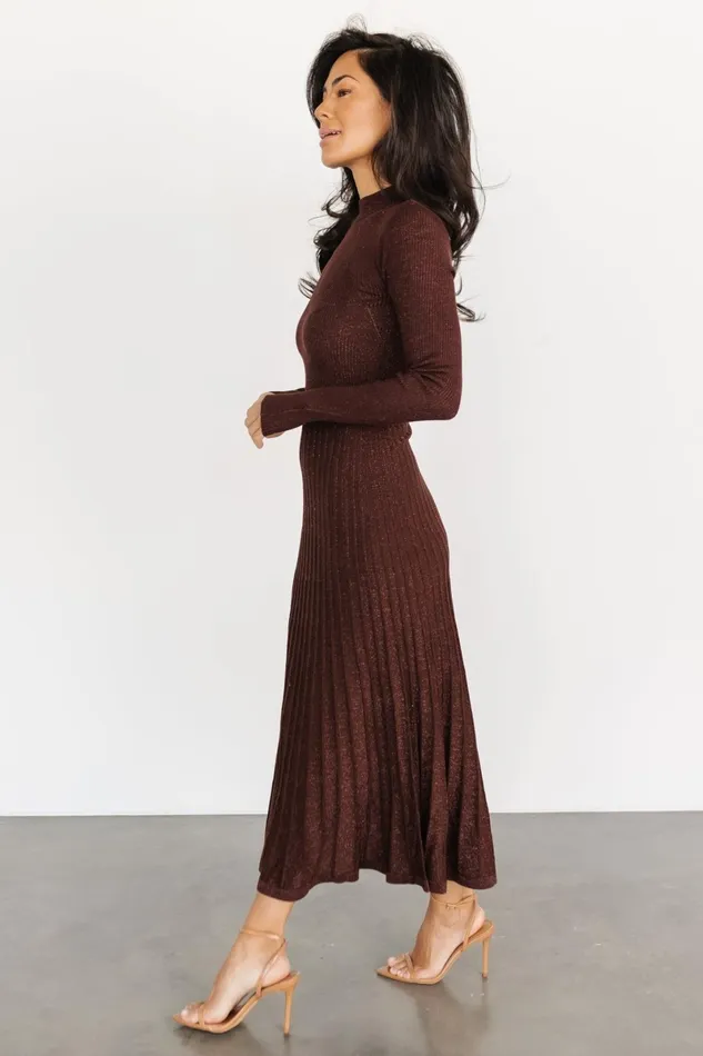 Jamelia Pleated Sweater Dress Brown Gold Women Baltic Born Maxi Dresses