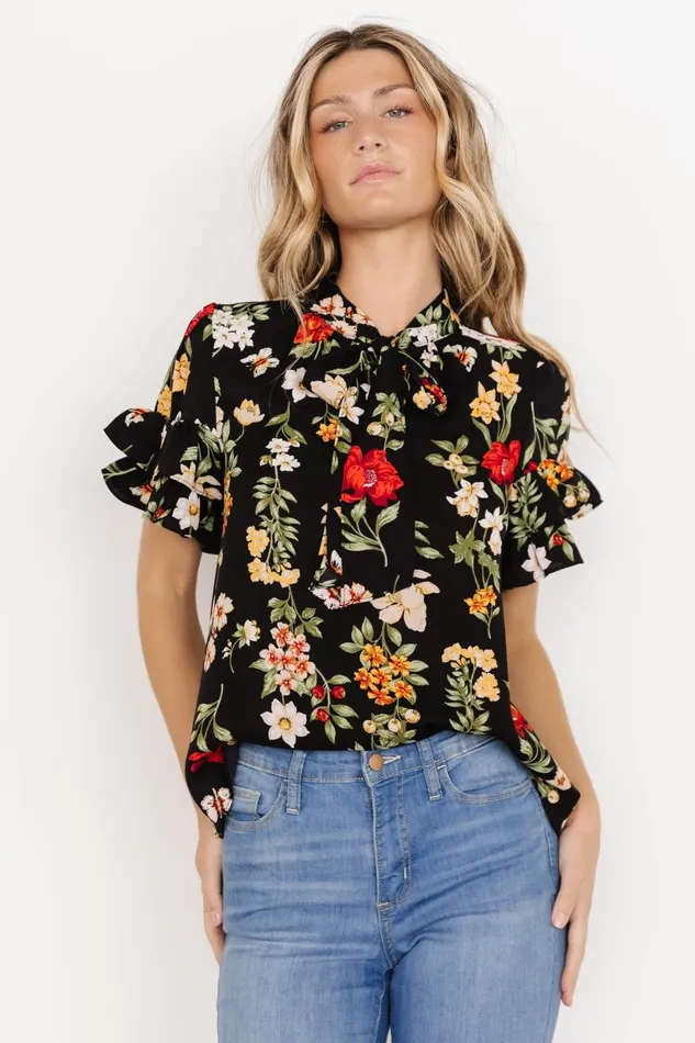 Judy Ruffle Sleeve Top Black Multi Women Baltic Born Blouses Shirts Judy Ruffle Sleeve Top Black Multi Women Baltic Born Blouses Shirts