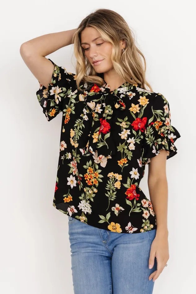 Judy Ruffle Sleeve Top Black Multi Women Baltic Born Blouses Shirts Judy Ruffle Sleeve Top Black Multi Women Baltic Born Blouses Shirts