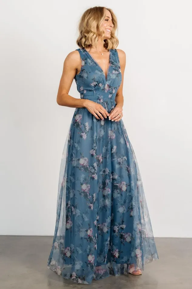 Kamila Tulle Maxi Dress Blue Multi Floral Women Baltic Born Maxi Dresses