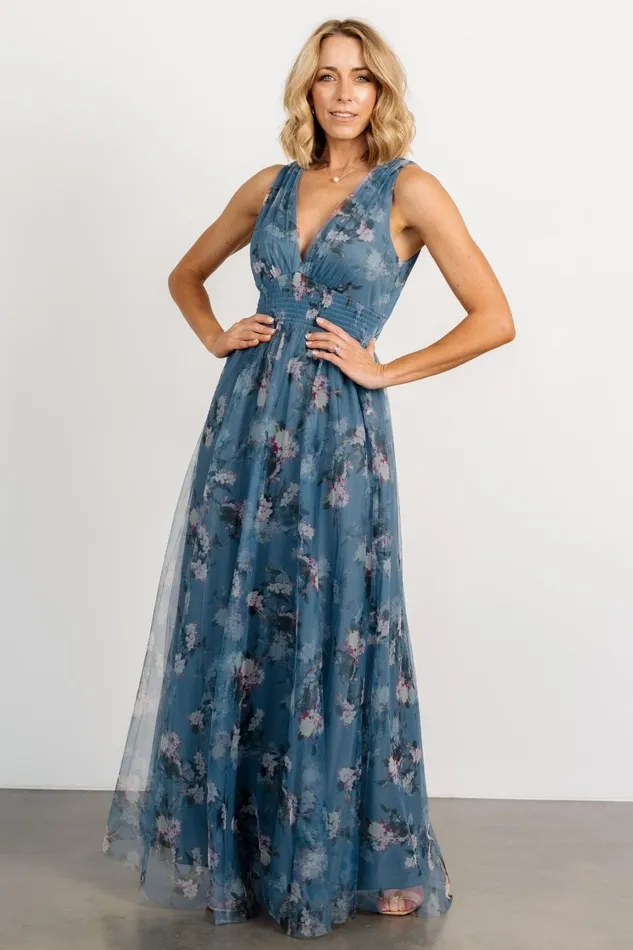 Kamila Tulle Maxi Dress Blue Multi Floral Women Baltic Born Maxi Dresses