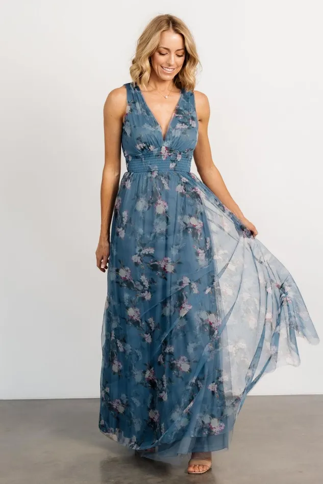 Kamila Tulle Maxi Dress Blue Multi Floral Women Baltic Born Maxi Dresses
