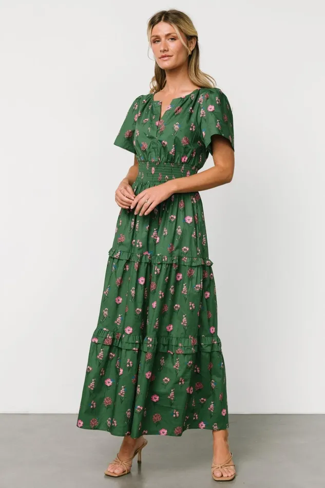 Kiana Poplin Maxi Dress Green Pink Women Baltic Born Bump Friendly Kiana Poplin Maxi Dress Green Pink Women Baltic Born Bump Friendly