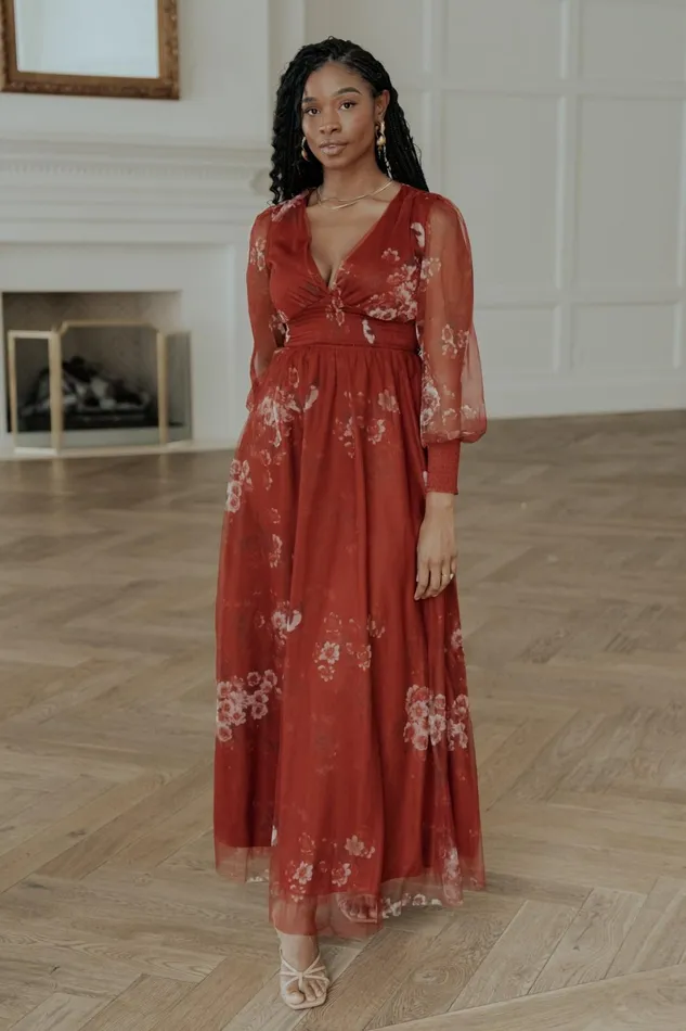 Layla Tulle Maxi Dress Rust Floral Women Baltic Born Wedding Guest