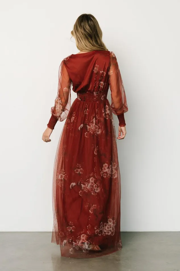 Layla Tulle Maxi Dress Rust Floral Women Baltic Born Wedding Guest