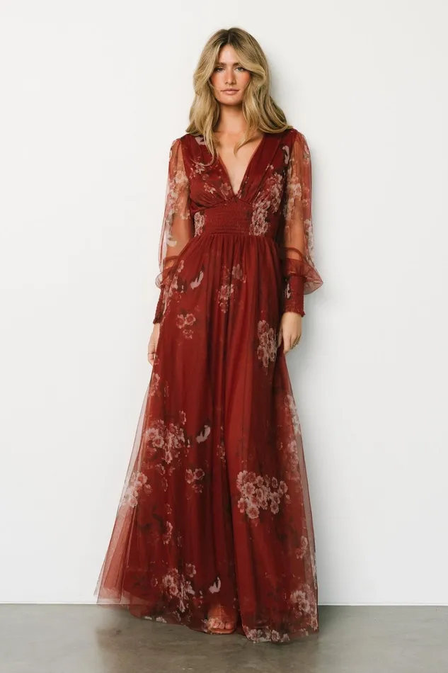 Layla Tulle Maxi Dress Rust Floral Women Baltic Born Wedding Guest