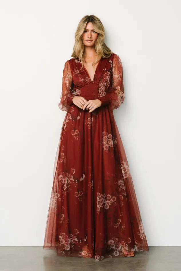 Layla Tulle Maxi Dress Rust Floral Women Baltic Born Wedding Guest