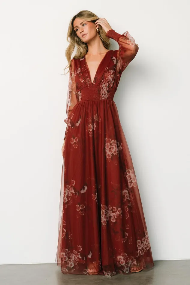 Layla Tulle Maxi Dress Rust Floral Women Baltic Born Wedding Guest