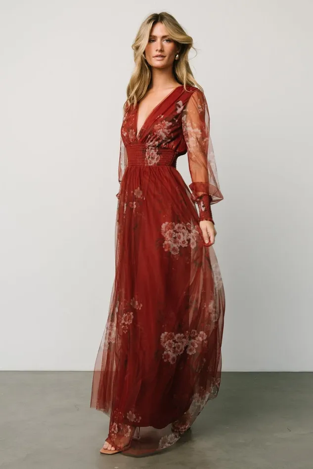 Layla Tulle Maxi Dress Rust Floral Women Baltic Born Wedding Guest
