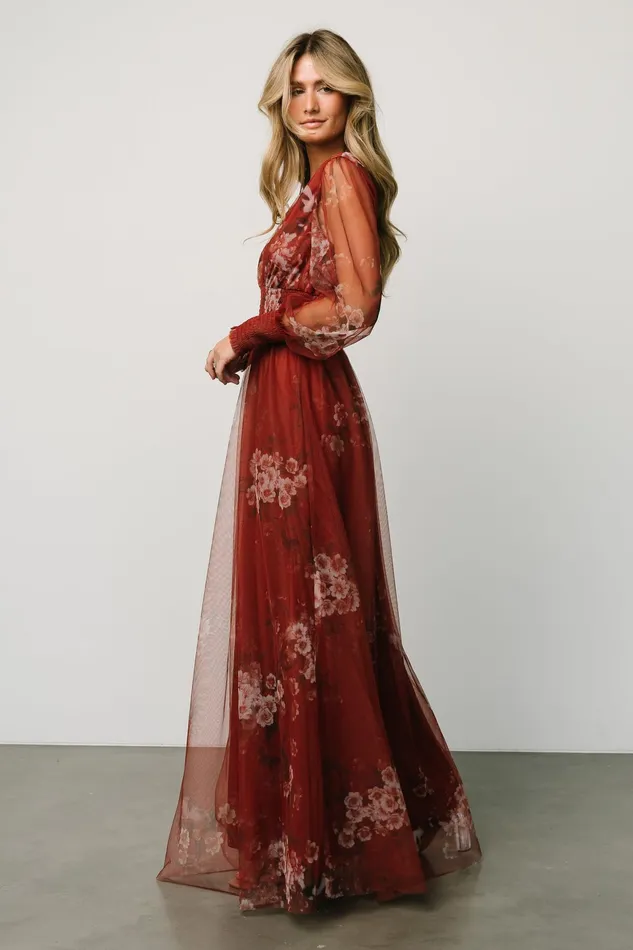 Layla Tulle Maxi Dress Rust Floral Women Baltic Born Wedding Guest