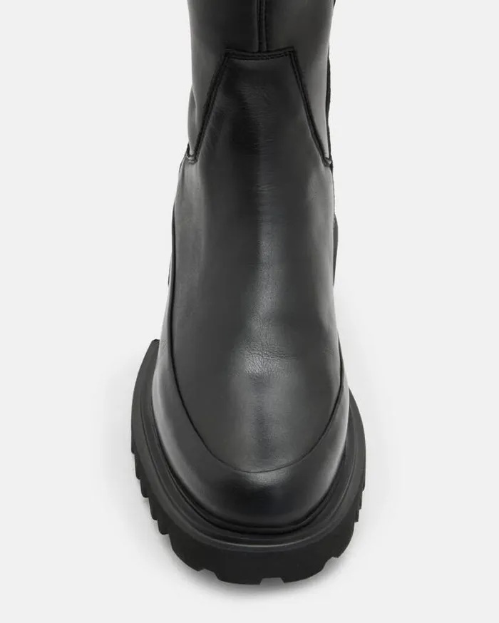Leona Over The Knee Leather Boots Black Women AllSaints Shoes and Boots