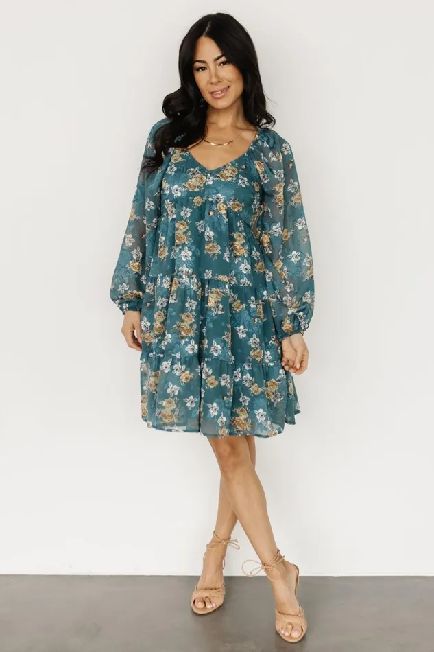 Lombard Tiered Dress Blue Gold Women Baltic Born Bump Friendly