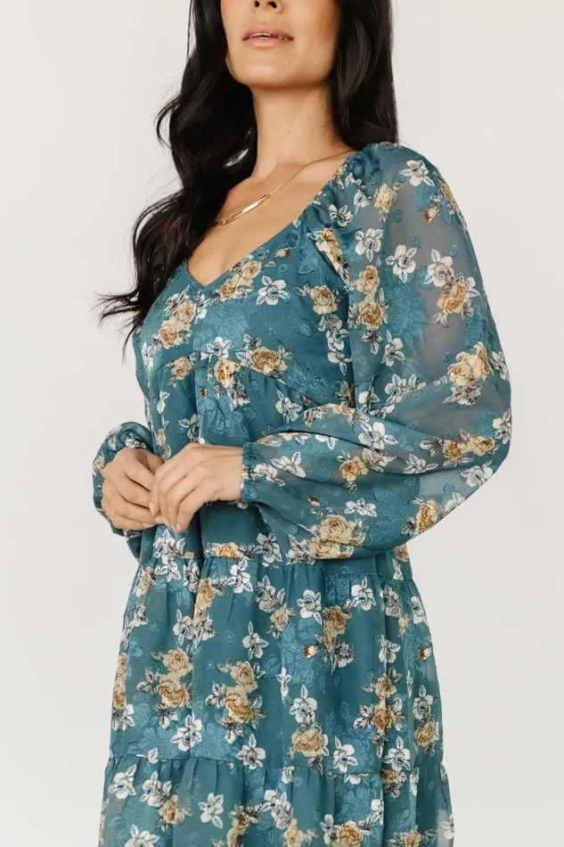 Lombard Tiered Dress Blue Gold Women Baltic Born Bump Friendly Lombard Tiered Dress Blue Gold Women Baltic Born Bump Friendly