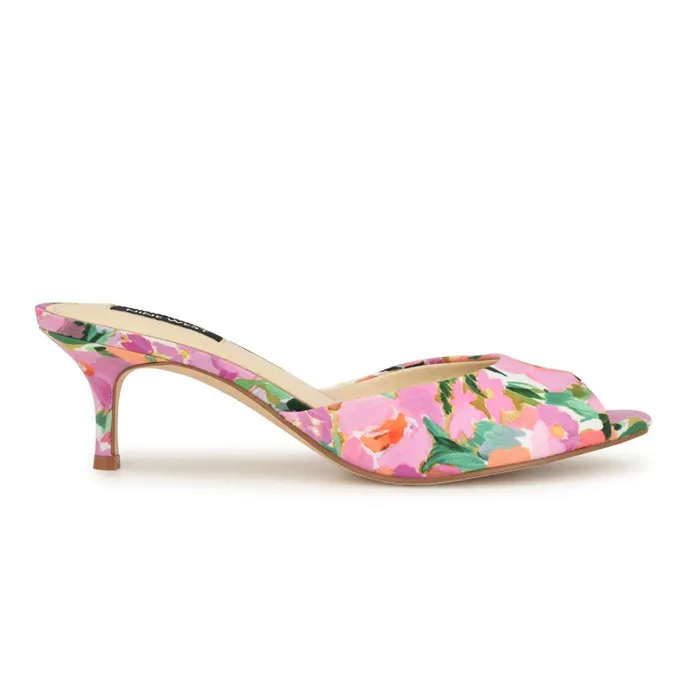 Luvlie Heeled Slide Sandals Pink Floral Women Nine West Dress