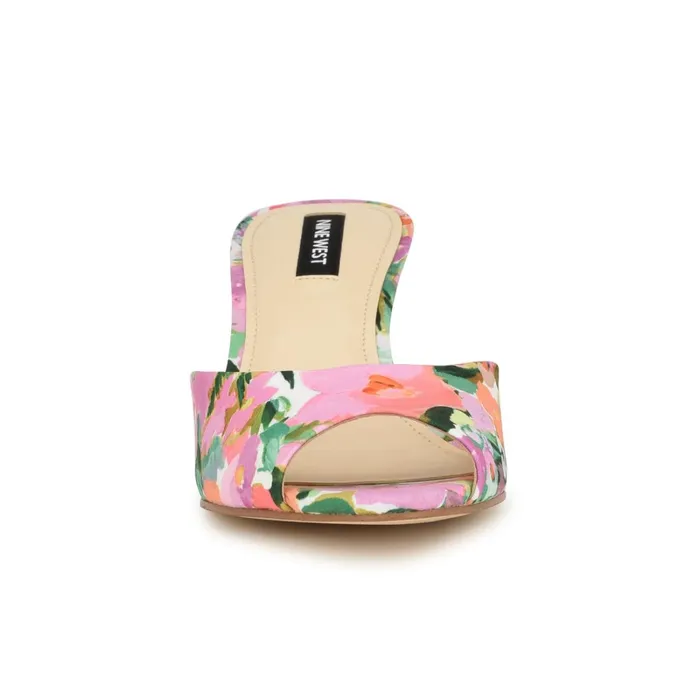 Luvlie Heeled Slide Sandals Pink Floral Women Nine West Dress Luvlie Heeled Slide Sandals Pink Floral Women Nine West Dress