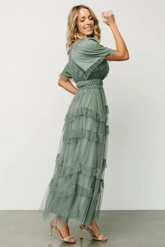 Magdalena Tulle Maxi Dress Eucalyptus Women Baltic Born Bump Friendly Magdalena Tulle Maxi Dress Eucalyptus Women Baltic Born Bump Friendly