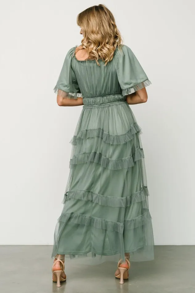 Magdalena Tulle Maxi Dress Eucalyptus Women Baltic Born Bump Friendly Magdalena Tulle Maxi Dress Eucalyptus Women Baltic Born Bump Friendly