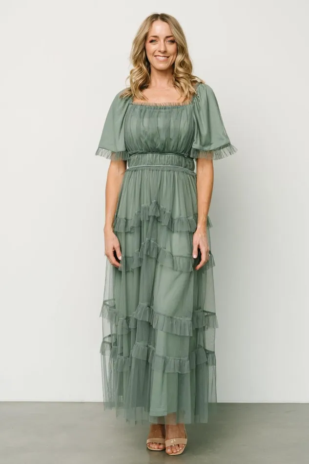 Magdalena Tulle Maxi Dress Eucalyptus Women Baltic Born Bump Friendly Magdalena Tulle Maxi Dress Eucalyptus Women Baltic Born Bump Friendly