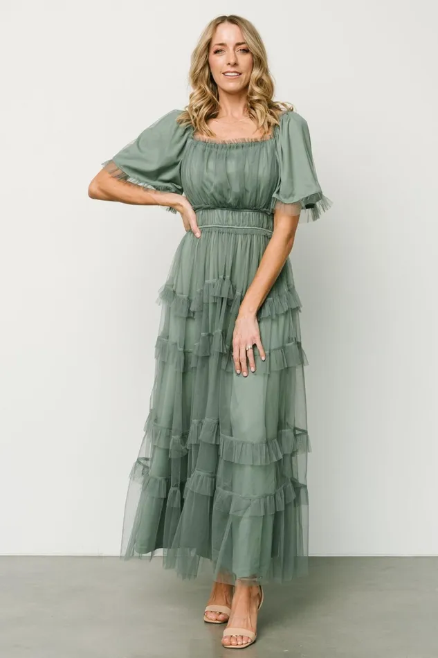 Magdalena Tulle Maxi Dress Eucalyptus Women Baltic Born Bump Friendly Magdalena Tulle Maxi Dress Eucalyptus Women Baltic Born Bump Friendly