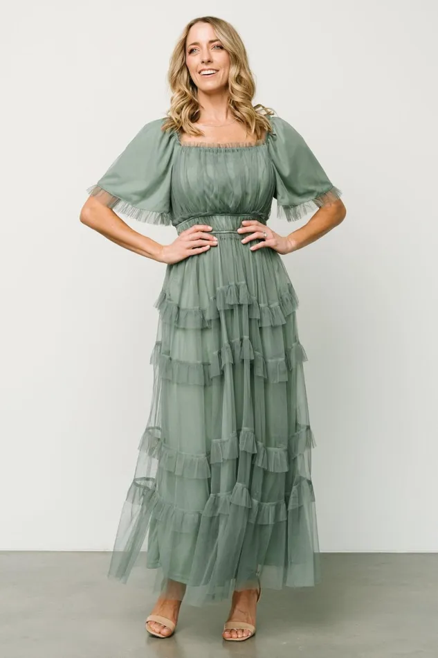 Magdalena Tulle Maxi Dress Eucalyptus Women Baltic Born Bump Friendly Magdalena Tulle Maxi Dress Eucalyptus Women Baltic Born Bump Friendly