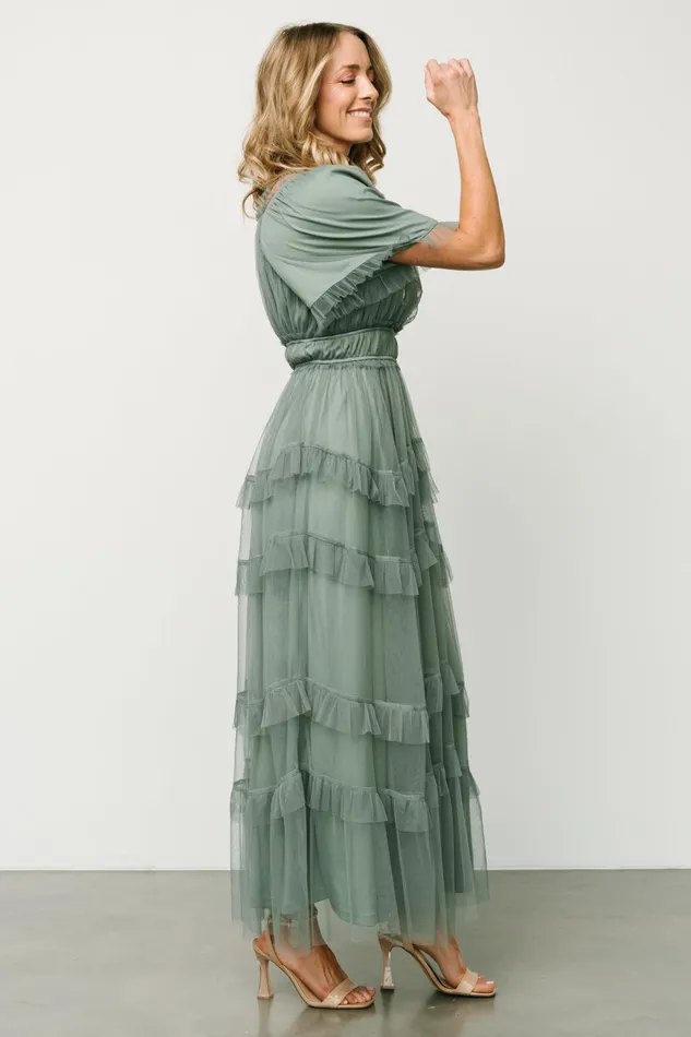 Magdalena Tulle Maxi Dress Eucalyptus Women Baltic Born Bump Friendly Magdalena Tulle Maxi Dress Eucalyptus Women Baltic Born Bump Friendly