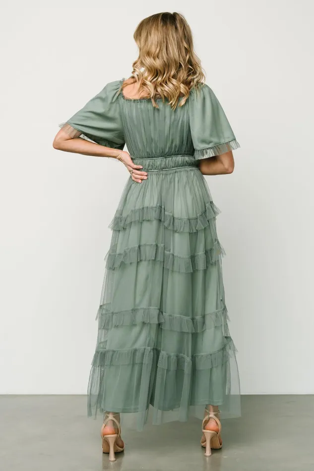 Magdalena Tulle Maxi Dress Eucalyptus Women Baltic Born Bump Friendly Magdalena Tulle Maxi Dress Eucalyptus Women Baltic Born Bump Friendly