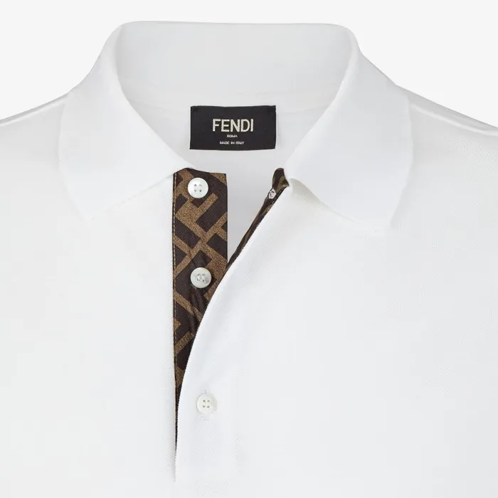 Man White Piqu Polo Shirt White Fendi Tshirts and Polos