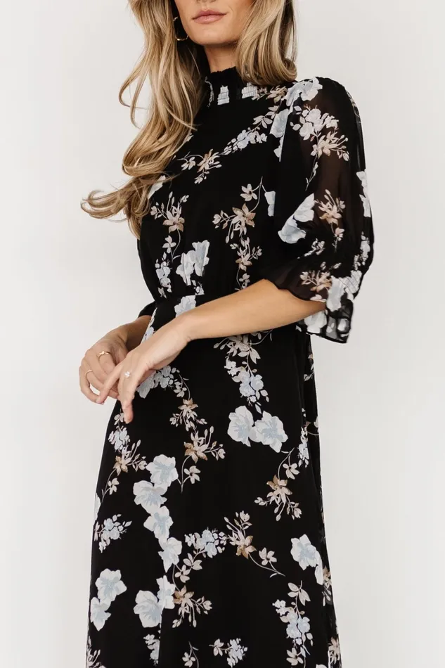 Marie Mock Neck Maxi Dress Black Floral Women Baltic Born Wedding Guest Marie Mock Neck Maxi Dress Black Floral Women Baltic Born Wedding Guest