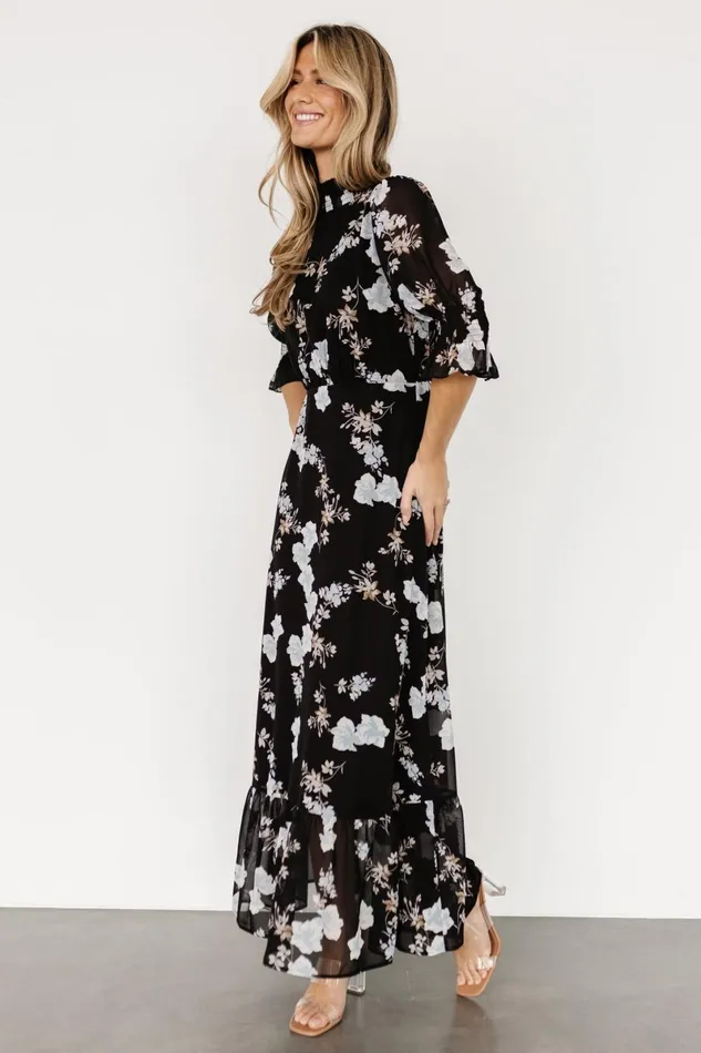 Marie Mock Neck Maxi Dress Black Floral Women Baltic Born Wedding Guest Marie Mock Neck Maxi Dress Black Floral Women Baltic Born Wedding Guest