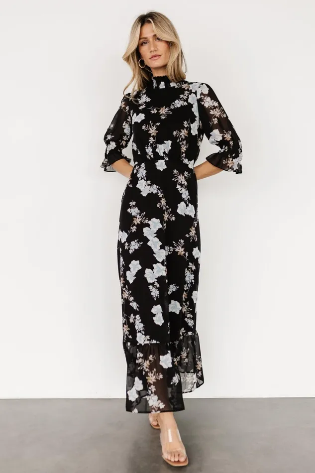 Marie Mock Neck Maxi Dress Black Floral Women Baltic Born Wedding Guest Marie Mock Neck Maxi Dress Black Floral Women Baltic Born Wedding Guest