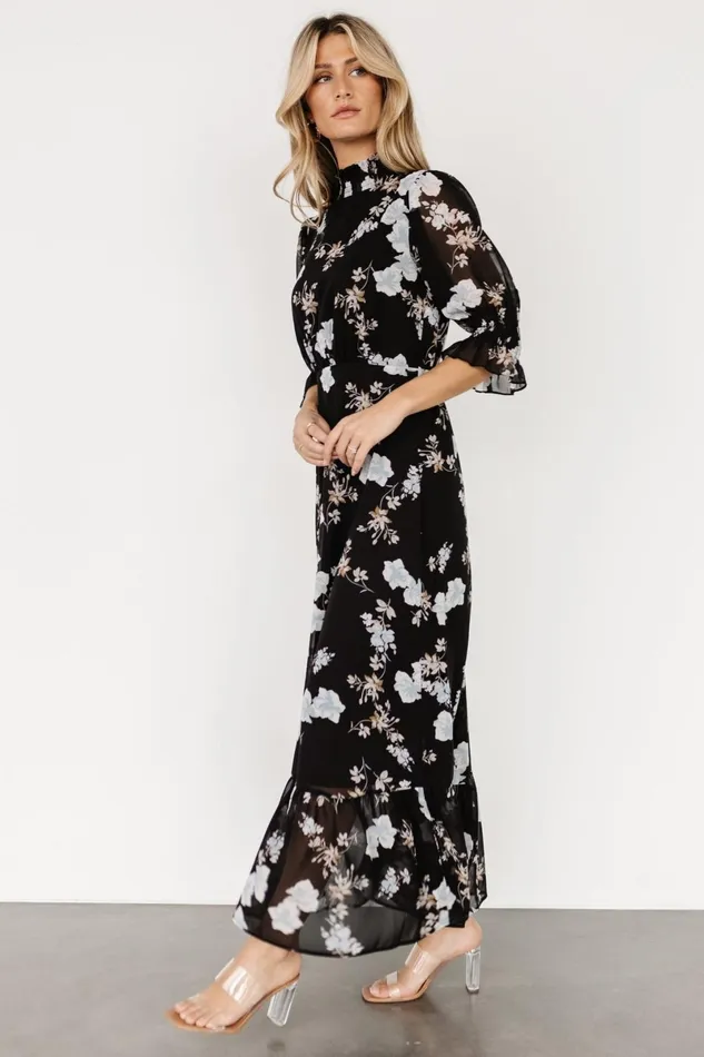 Marie Mock Neck Maxi Dress Black Floral Women Baltic Born Wedding Guest Marie Mock Neck Maxi Dress Black Floral Women Baltic Born Wedding Guest