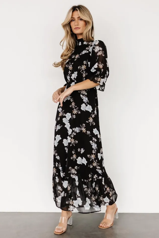 Marie Mock Neck Maxi Dress Black Floral Women Baltic Born Wedding Guest Marie Mock Neck Maxi Dress Black Floral Women Baltic Born Wedding Guest