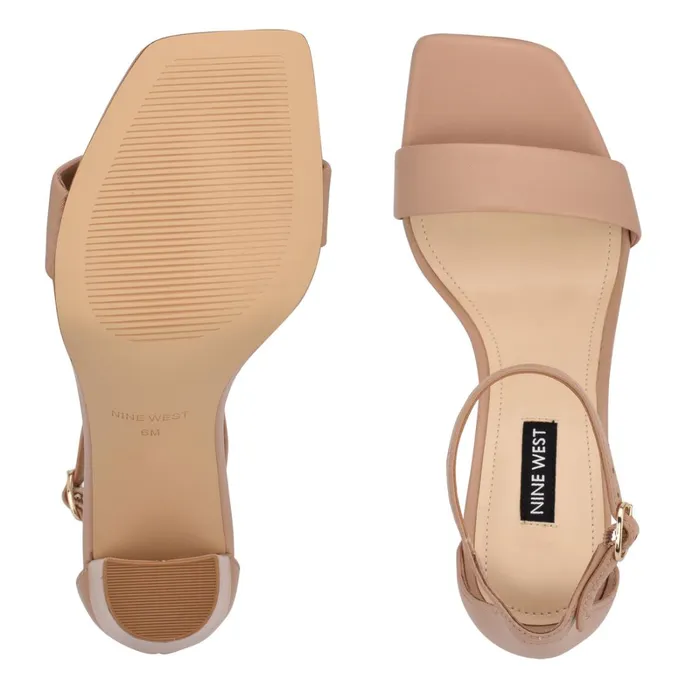 Marrie Ankle Strap Sandals Nude Leather Women Nine West Dress