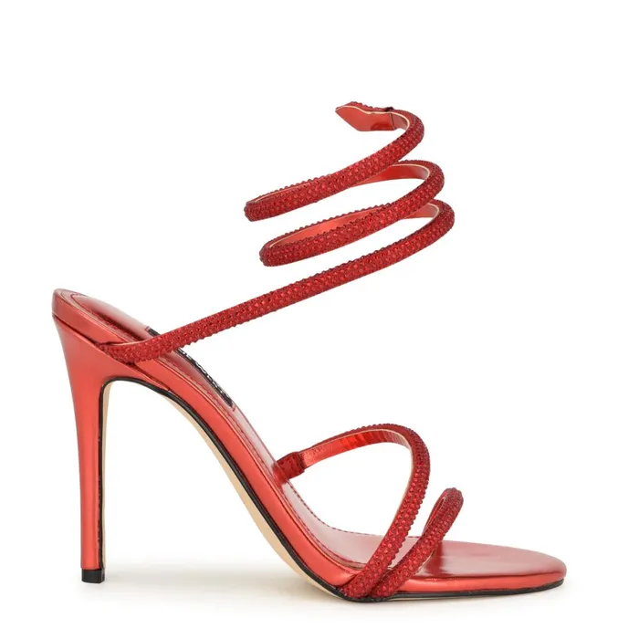 Maskil Ankle Wrap Heeled Sandals Red Women Nine West Dress