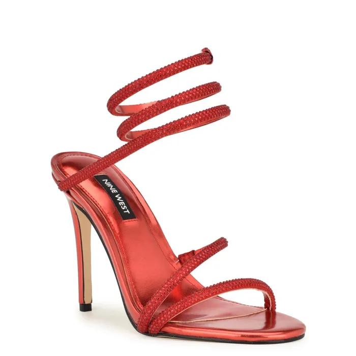Maskil Ankle Wrap Heeled Sandals Red Women Nine West Dress Maskil Ankle Wrap Heeled Sandals Red Women Nine West Dress