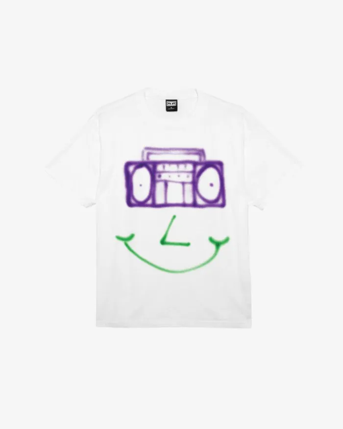 Men HAPPY BOOMBOX HEAVYWEIGHT TSHIRT White OBEY Clothing TSHIRTS