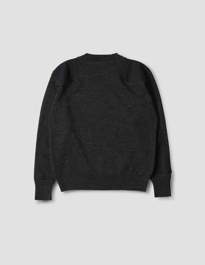Men Mhl Woven Patch Crew Charcoal Margaret Howell Knitwear