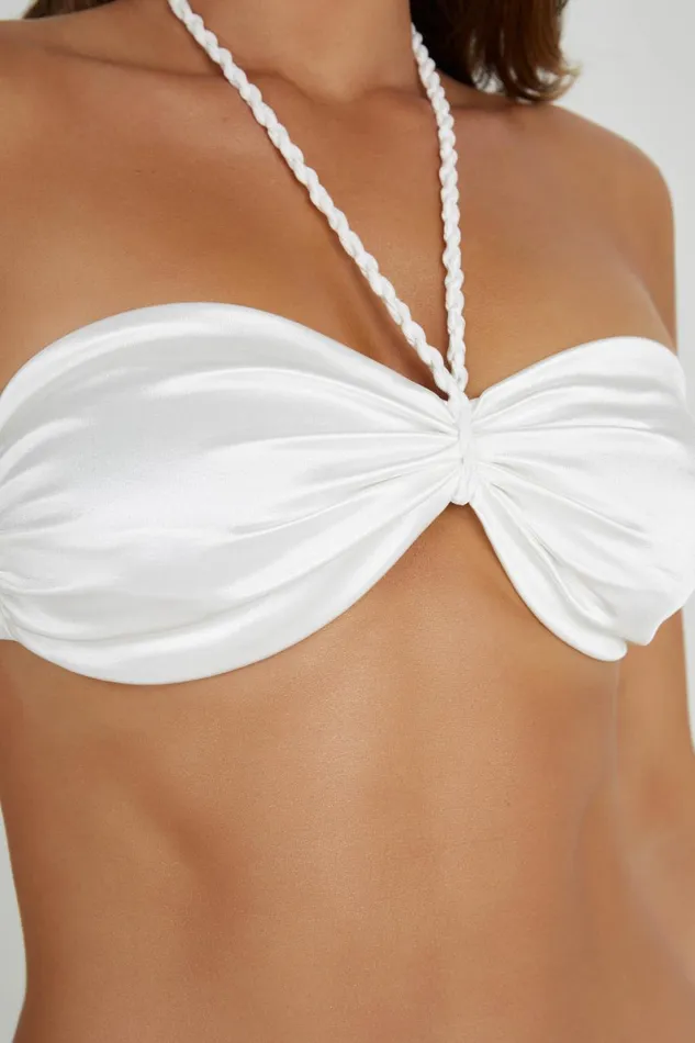 Meshki Bikini Tops Sarika Halter Bikini Top With Braided Ties 8211 Ivory Ivory 8211 Women