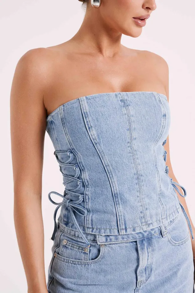 Meshki Corsets Scheana Denim Corset 8211 Mid Blue Mid Blue 8211 Women