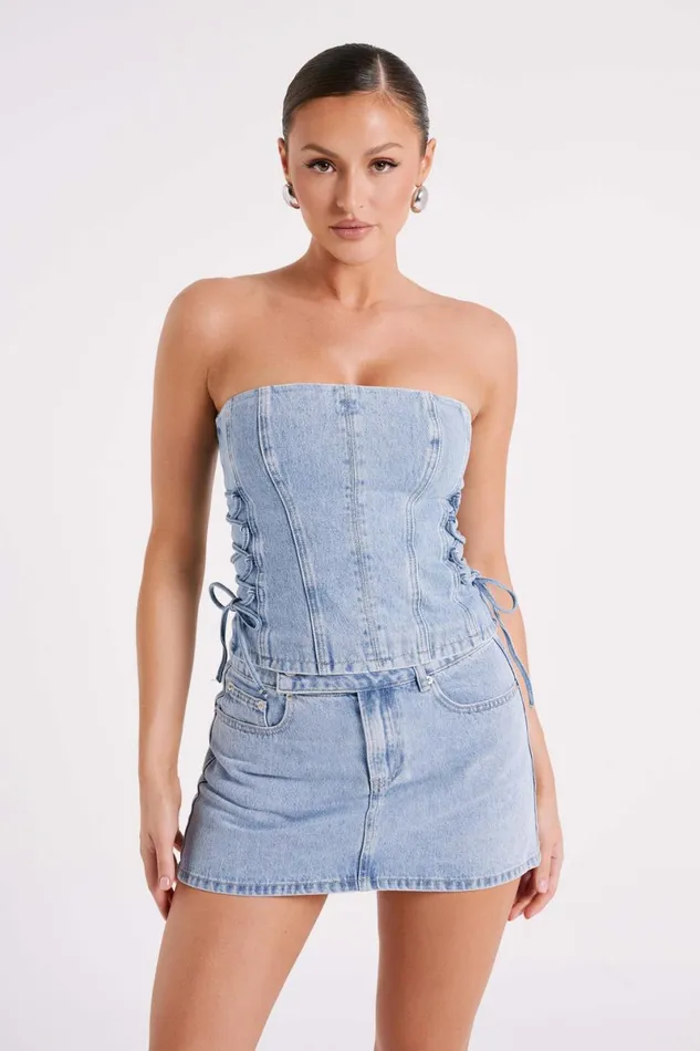 Meshki Corsets Scheana Denim Corset 8211 Mid Blue Mid Blue 8211 Women