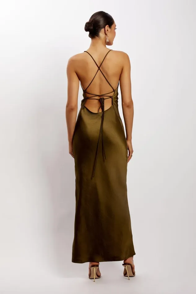 Meshki Maxi Dresses Sydney Straight Neck Slip Maxi Dress 8211 Khaki Khaki 8211 Women