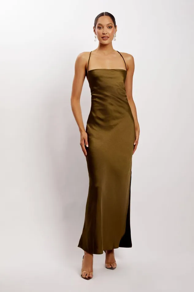Meshki Maxi Dresses Sydney Straight Neck Slip Maxi Dress 8211 Khaki Khaki 8211 Women