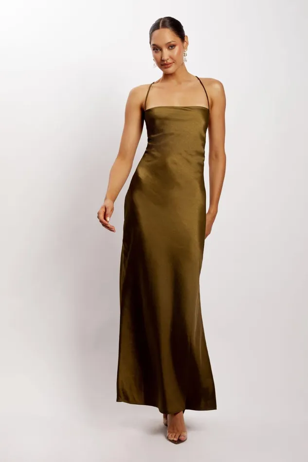 Meshki Maxi Dresses Sydney Straight Neck Slip Maxi Dress 8211 Khaki Khaki 8211 Women