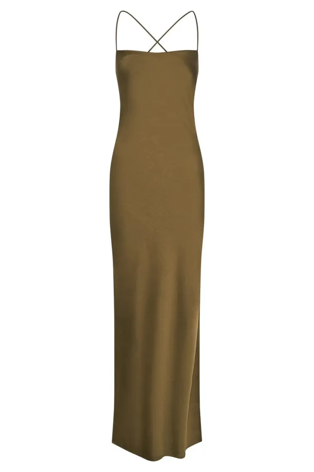 Meshki Maxi Dresses Sydney Straight Neck Slip Maxi Dress 8211 Khaki Khaki 8211 Women