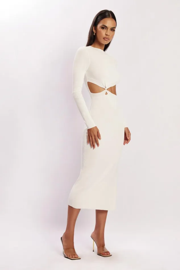 Meshki Midi Dresses Mila Twist Front Knit Midi Dress 8211 White White 8211 Women