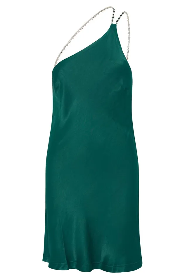 Meshki Mini Dresses Berina One Shoulder Gemstone Strap Mini Dress 8211 Emerald Emerald 8211 Women