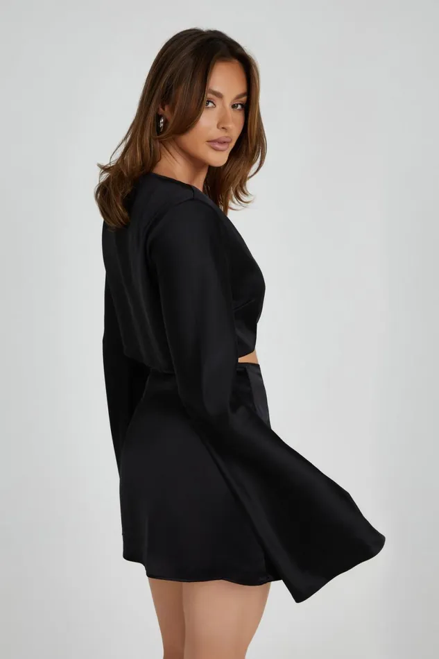 Meshki Wedding Guests Elaine Satin Long Sleeve Top 8211 Black Black 8211 Women
