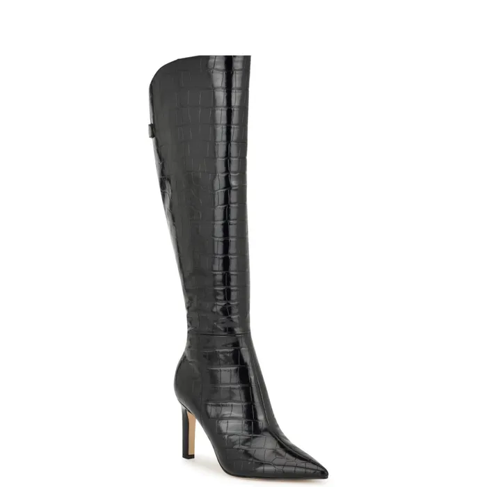 Napts Wide Calf Dress Boots Black Croco Women Nine West Boots and Booties Napts Wide Calf Dress Boots Black Croco Women Nine West Boots and Booties
