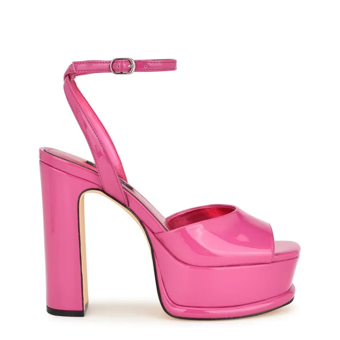 Platt Platform Ankle Strap Sandals Pink Patent Women Nine West Dress